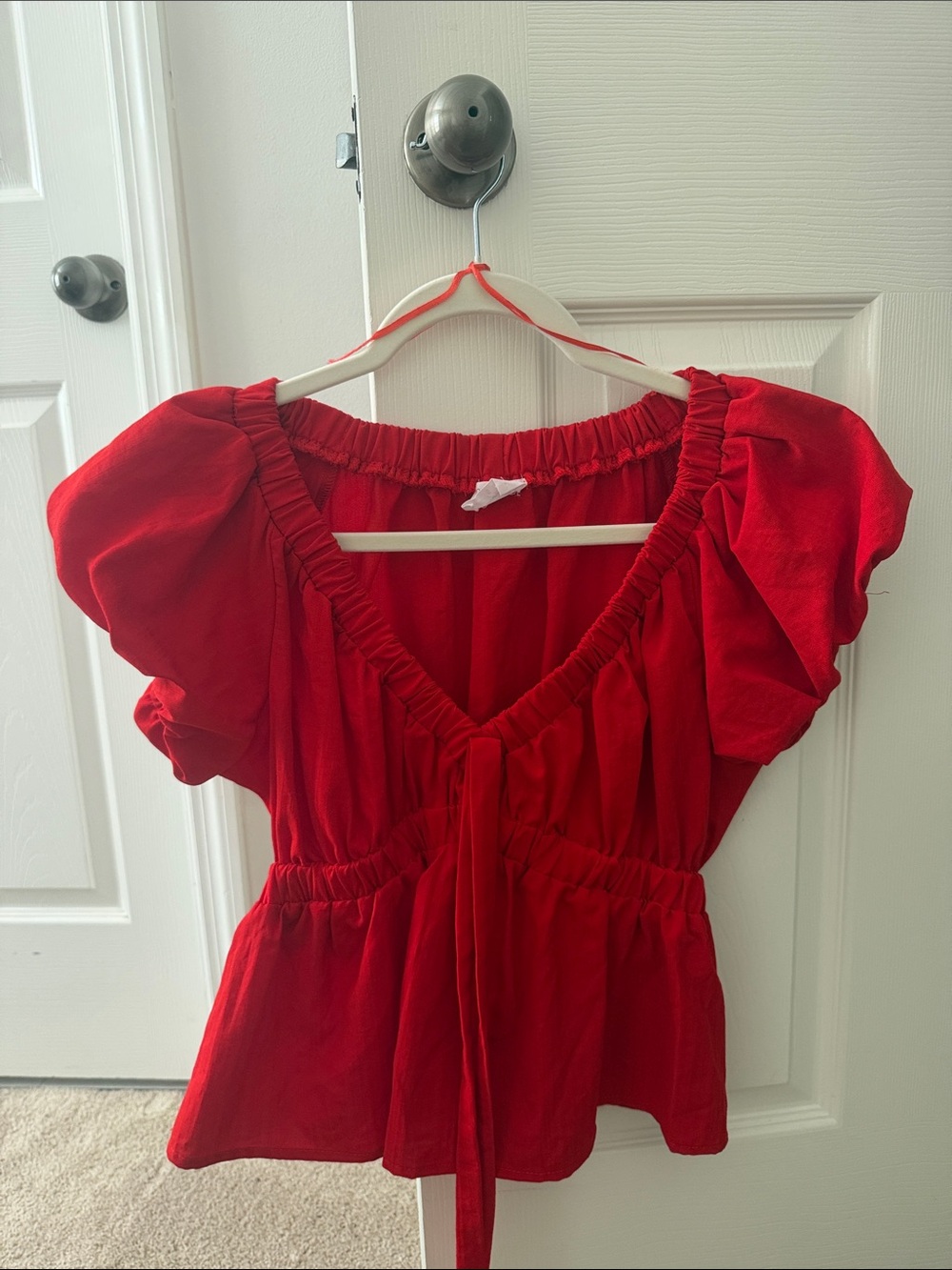 Red Peplum Tie-Front Women's Top- Size Small- Sienna Sky
